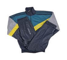 Load image into Gallery viewer, 1970s Vintage adidas Originals Full Tracksuit L/XL Grey Green Yellow
