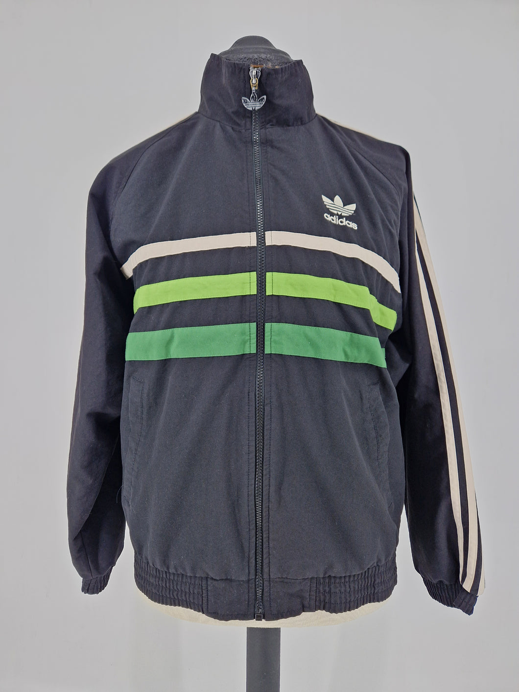 90s adidas First Track Top S-M Black Green made in Taiwan