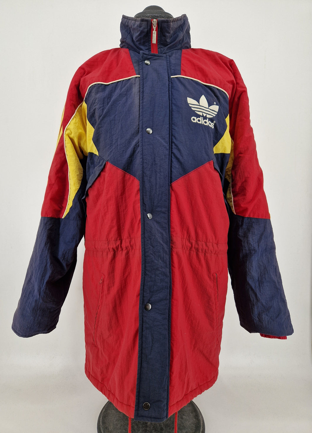 1990 adidas Originals 'Arsenal' CW Bench Coat Jacket L/XL Red Navy Yellow