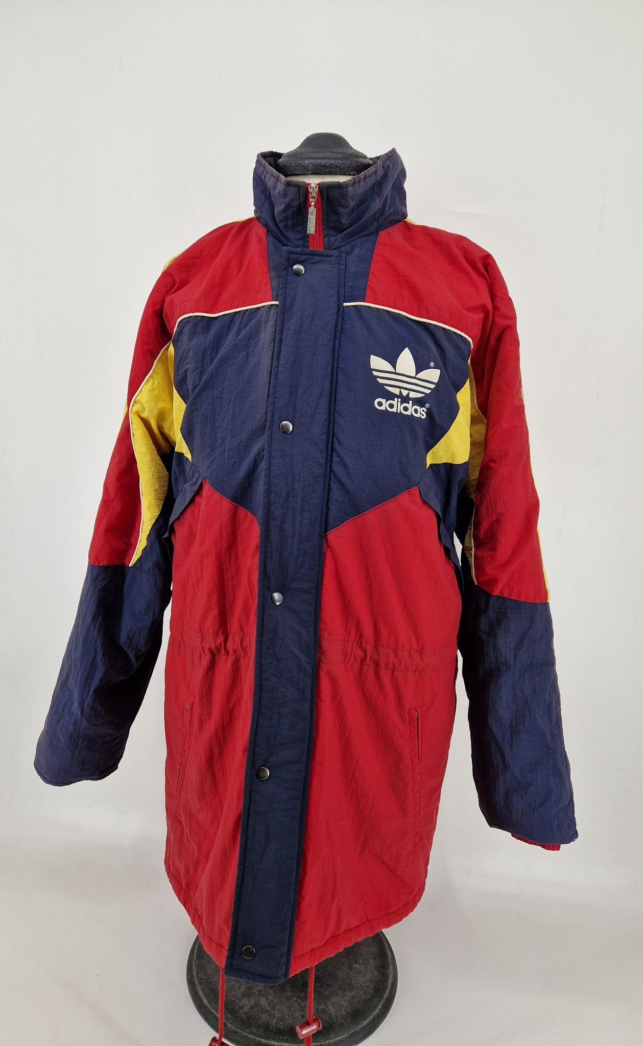 1990 adidas Originals Arsenal CW Bench Coat Jacket L XL Red Navy Yellow