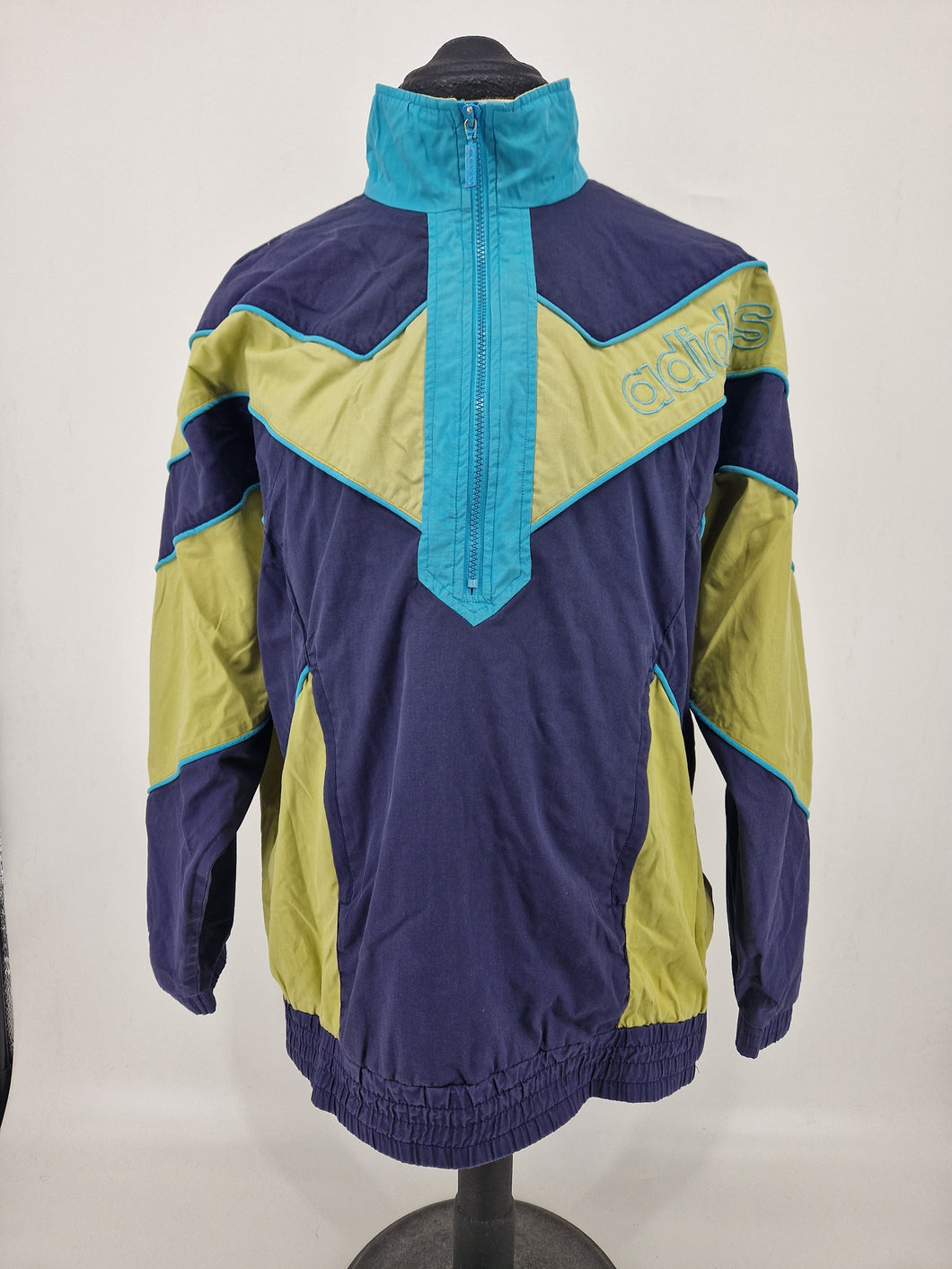90s Vintage adidas Originals 1/2 Zip Pullover M D6 Yellow Navy Blue