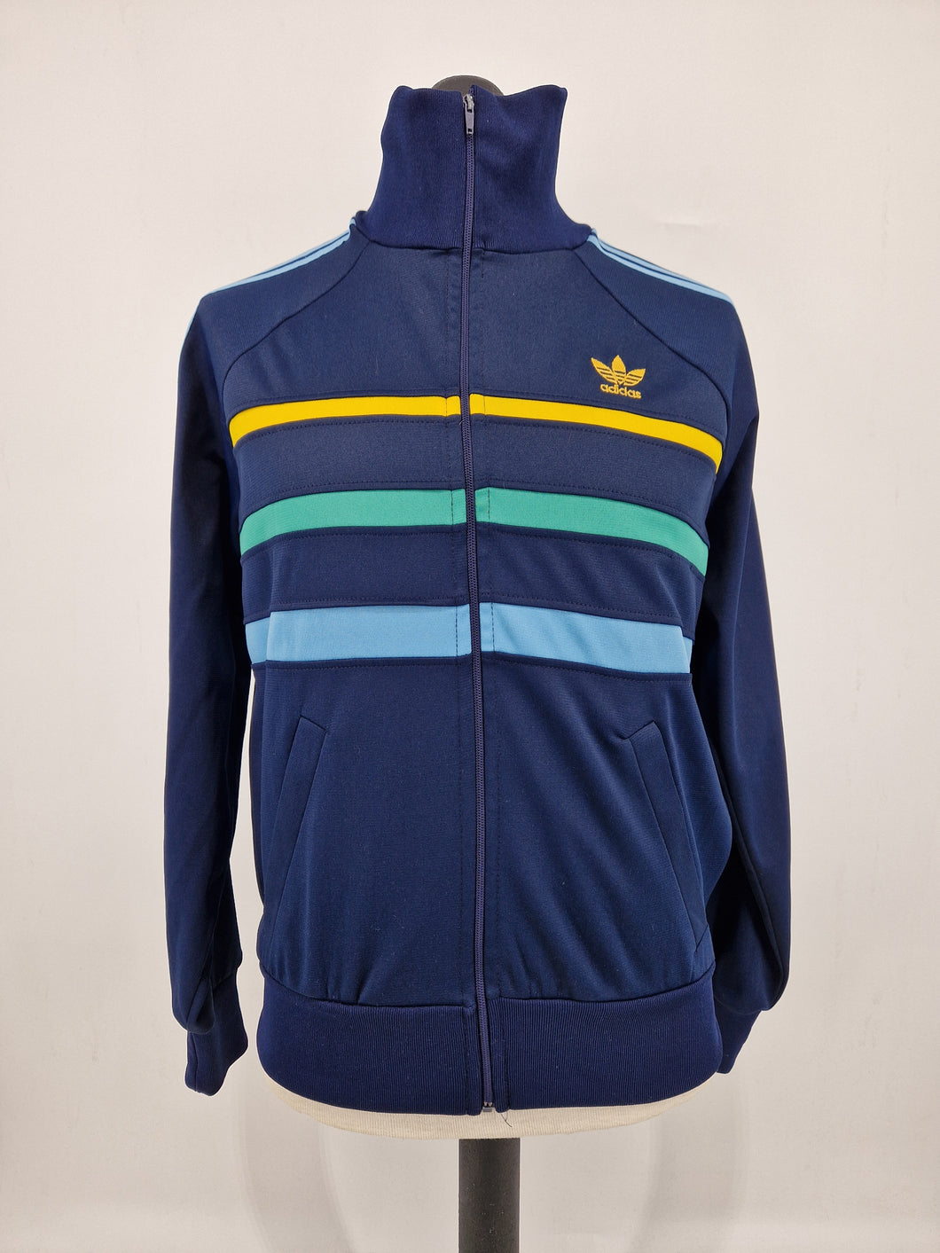 Adidas First Track Top 70s made in France Navy Yellow Green M