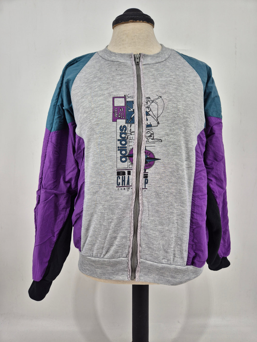 Vintage 80s adidas Force Control Track Top D6 M Grey Green Purple