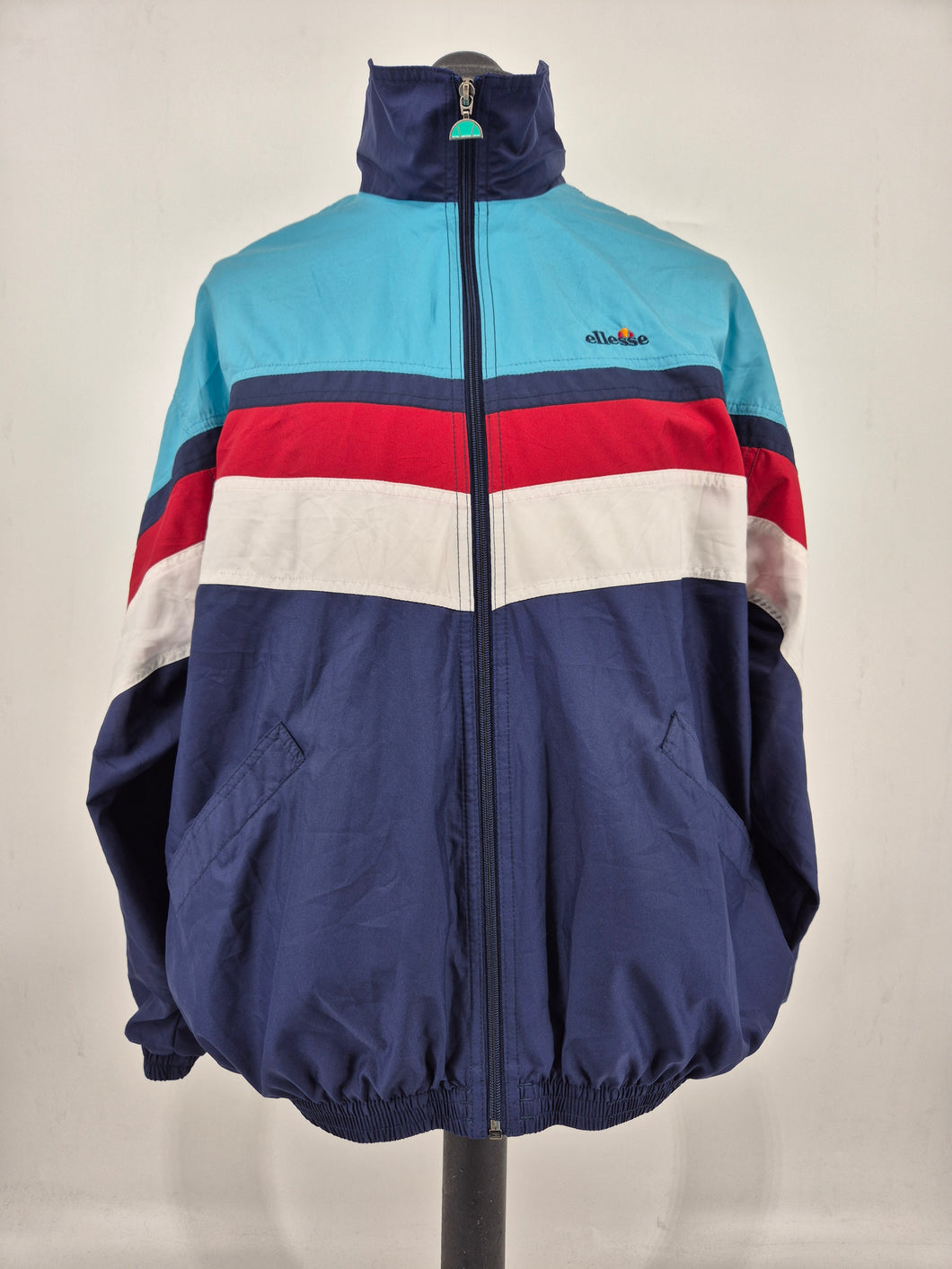 Vintage Ellesse Track Top D6 M Navy Blue Red 80s