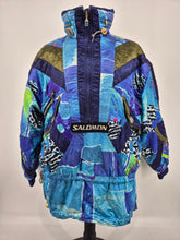 Load image into Gallery viewer, Vintage Saloman Ski Anorak L Crazy Pattern Blue Purple
