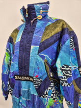 Load image into Gallery viewer, Vintage Saloman Ski Anorak L Crazy Pattern Blue Purple
