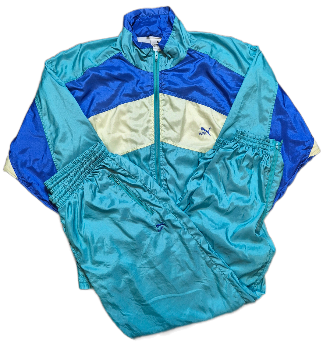 Vintage Puma Full Tracksuit D7 L XL Green Blue made in Taiwan