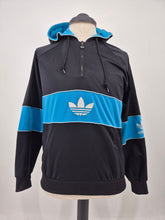 Load image into Gallery viewer, 90s vintage adidas Originals Trefoil Firebird 3/4 Hooded Zip Pullover S Black Blue
