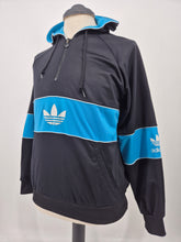 Load image into Gallery viewer, 90s vintage adidas Originals Trefoil Firebird 3/4 Hooded Zip Pullover S Black Blue
