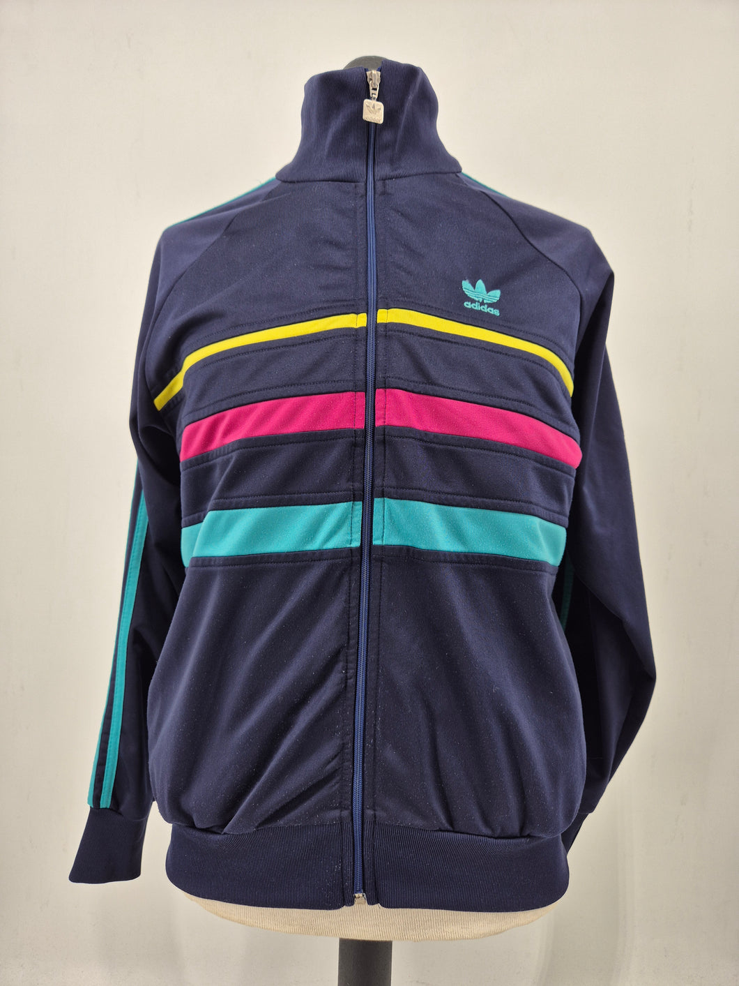 adidas Originals First Vintage Track Top M 38/40 Navy Yellow Pink Turquoise made in Macau