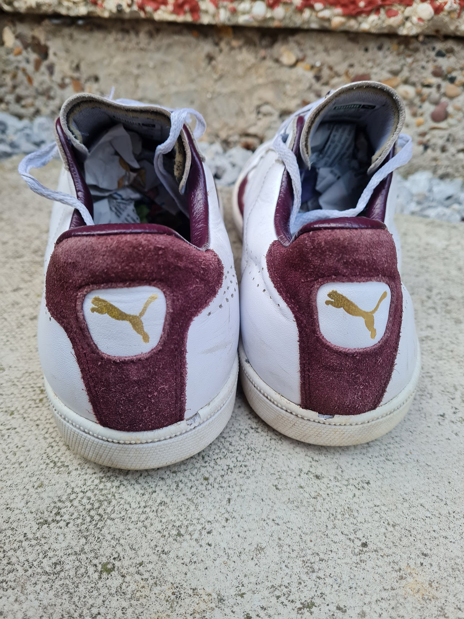 Puma burgundy leather discount trainers