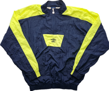 Load image into Gallery viewer, Umbro 90&#39;s Oversized 3/4 Blue Neon Yellow track top Pullover Large L
