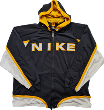 Load image into Gallery viewer, Vintage Nike Spellout Hooded Track Top XL Black Yellow

