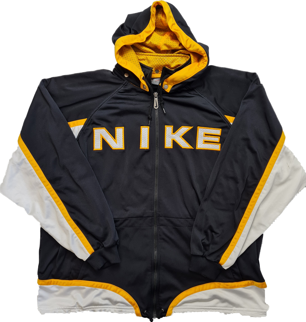 Vintage Nike Spellout Hooded Track Top XL Black Yellow