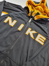 Load image into Gallery viewer, Vintage Nike Spellout Hooded Track Top XL Black Yellow
