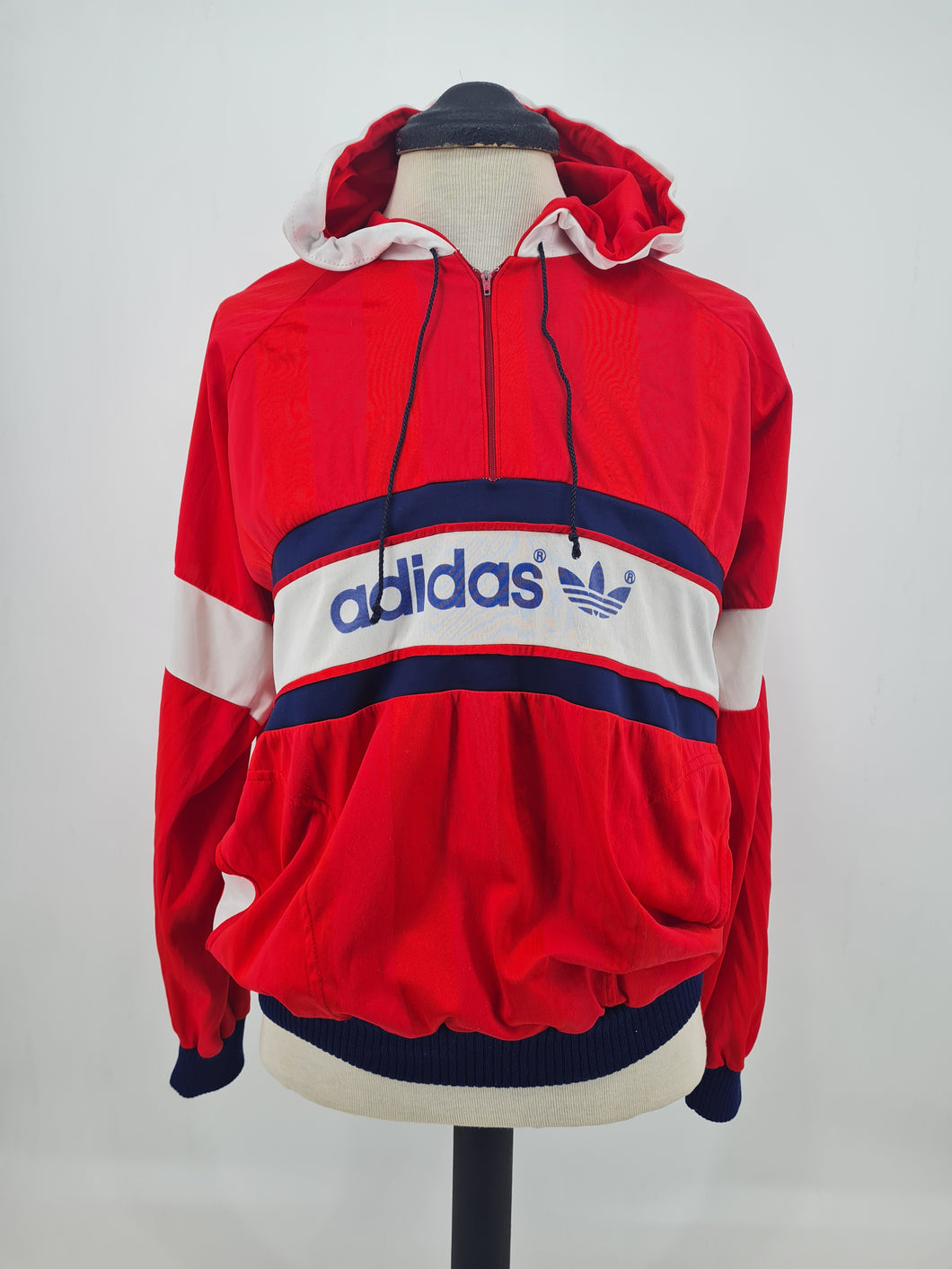 West German Vintage adidas Oiginals New York 3/4 Zip Pullover M/L Red White Navy